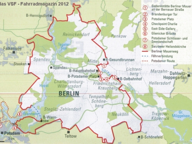 la carte du tracé du mur de Berlin